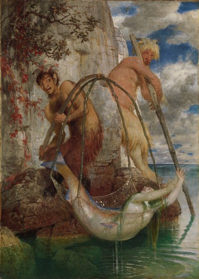 Two fishing Pans by Arnold Böcklin